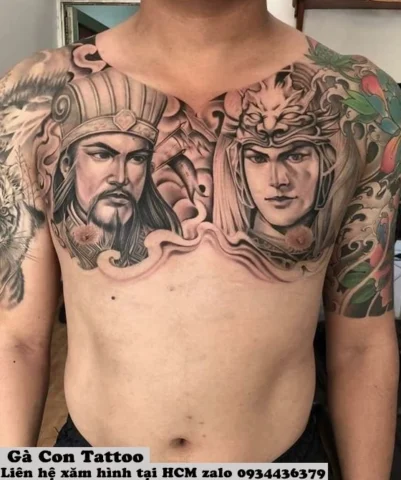 Hình xăm Gia Cát Lượng phong cách Blackwork ấn tượng