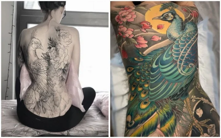 Hình xăm kín lưng nữ với phong cách màu nước ấn tượng