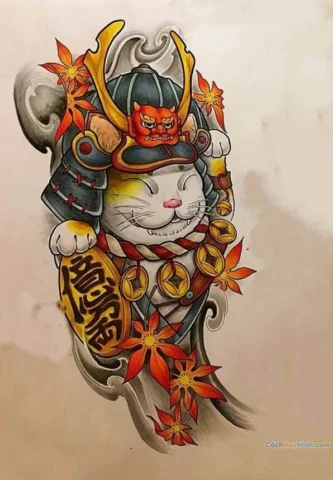 Hình xăm mèo thần tài chiêu tài lộc