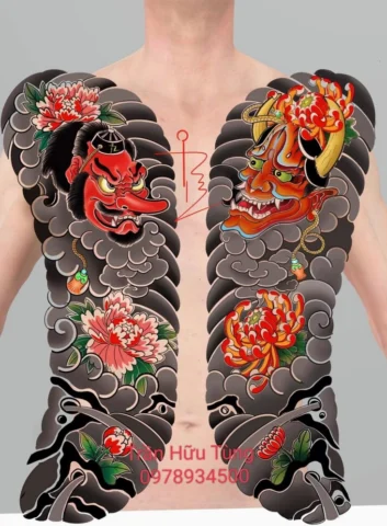 Hình xăm ngực Nhật cổ chủ đề cá chép và sóng nước