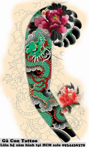 Hình xăm rồng full tay phong cách Irezumi