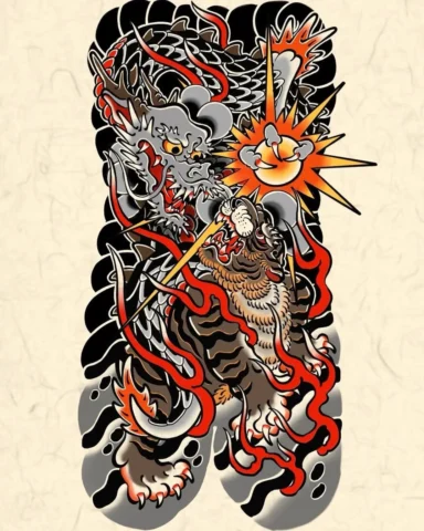 Hình xăm Yakuza full lưng với hoa và sóng biển