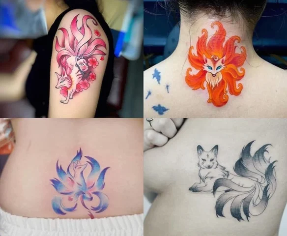 Mẫu hình xăm hồ ly 9 đuôi mini ấn tượng