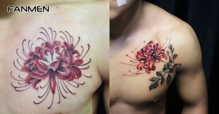 Mẫu hình xăm hoa bỉ ngạn đen trắng cho nam ở sườn