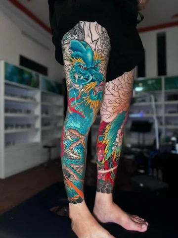 Mẫu hình xăm rồng full chân với hoa văn chi tiết