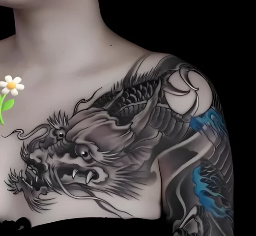 Mẫu hình xăm rồng vắt vai cho nam