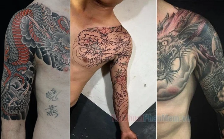 Mẫu hình xăm rồng vắt vai phong cách Nhật Bản