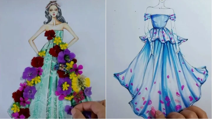Một bản vẽ phác thảo thời trang chi tiết trên giấy