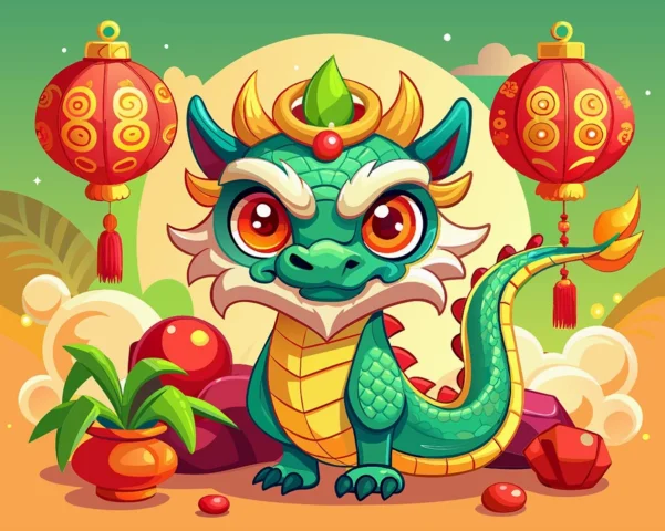 Khám phá Thế giới "Con Rồng Cute": Biểu tượng đáng yêu của năm 2026 Một chú rồng cute màu xanh lá cây đang nằm ngủ