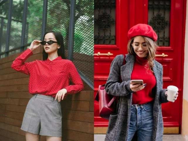 Phối đồ màu đỏ và hồng ấn tượng