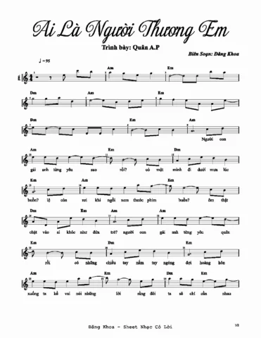 Hợp âm Guitar Ai Là Người Thương Em: Hướng dẫn chi tiết & biến tấu 2026 Sheet nhạc Ai Là Người Thương Em - Trang 1