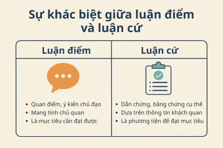 Sơ đồ phân biệt các khái niệm liên quan đến luận điểm