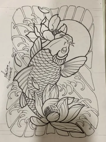 Tattoo cá chép và hoa sen full lưng