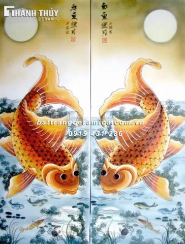 Tranh gốm cá chép Bát Tràng